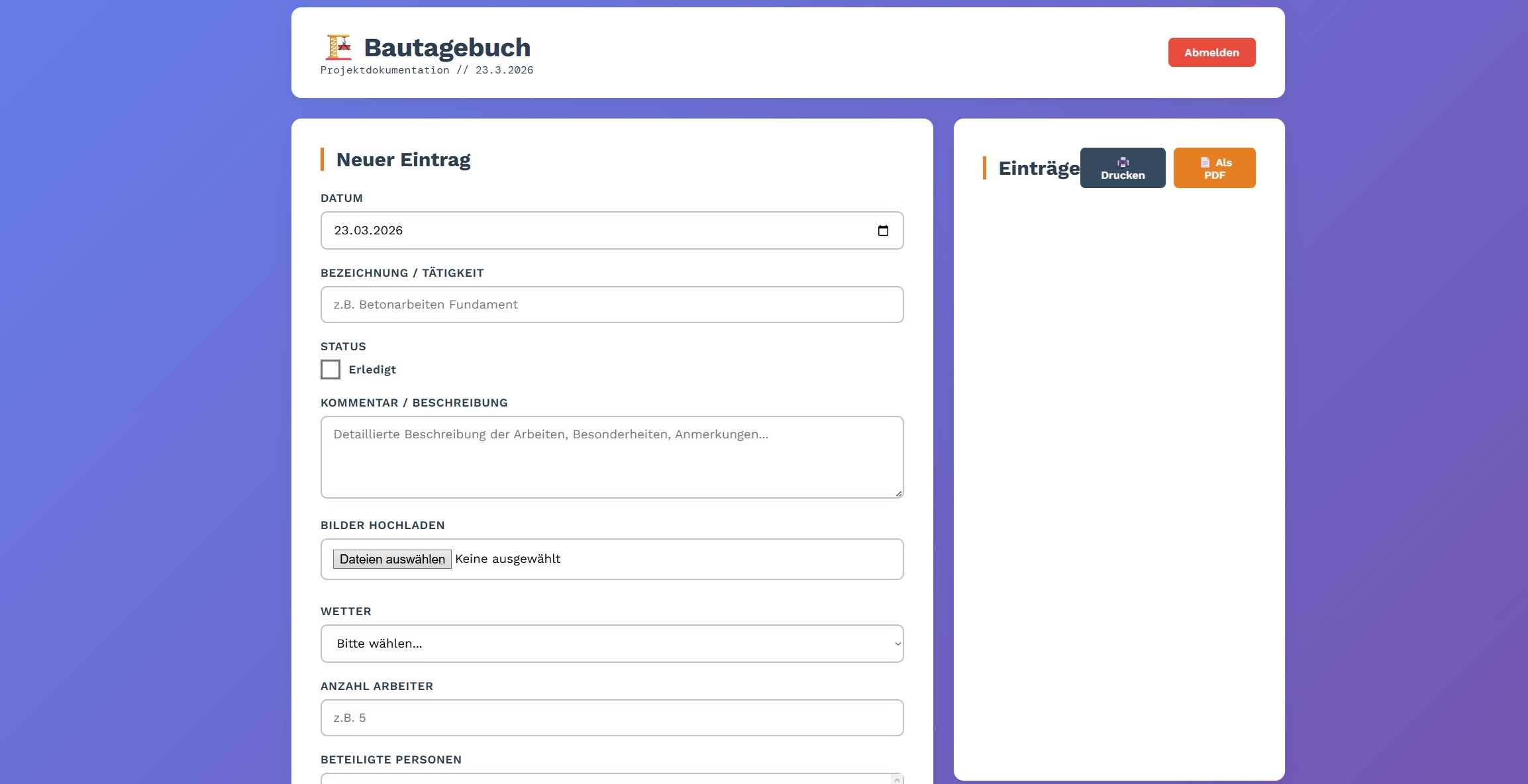 Bautagebuch